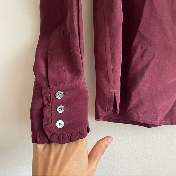 Frame Ruffle Neck Contrast Tie Silk Blouse XS burgundy Edwardian renaissance red - Picture 7 of 14